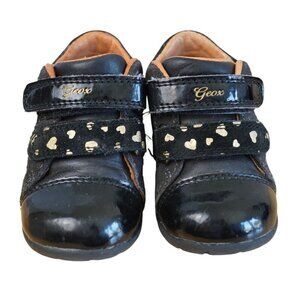 Geox Respira Toddler Girls Black Patent Leather & Suede Shoes Size 4.5 S Heart